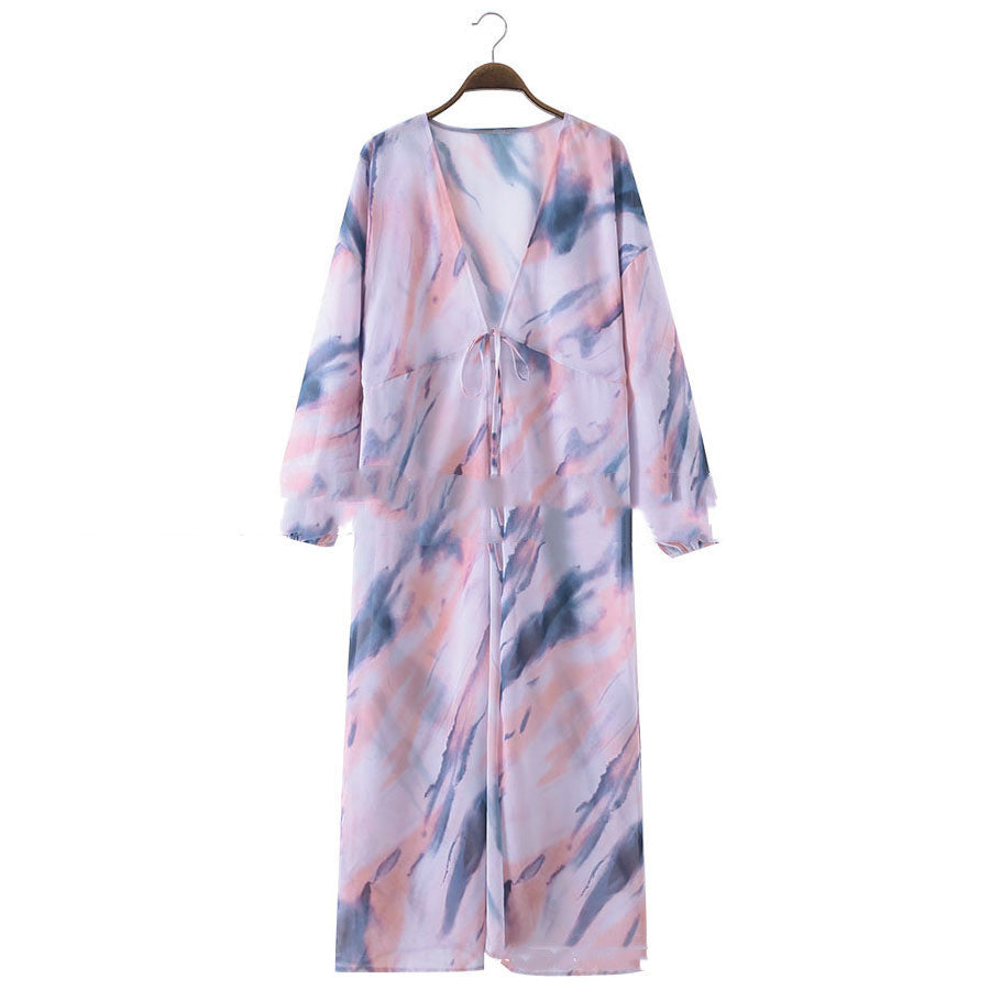 Tie-dye striped thin long sleeve blouse