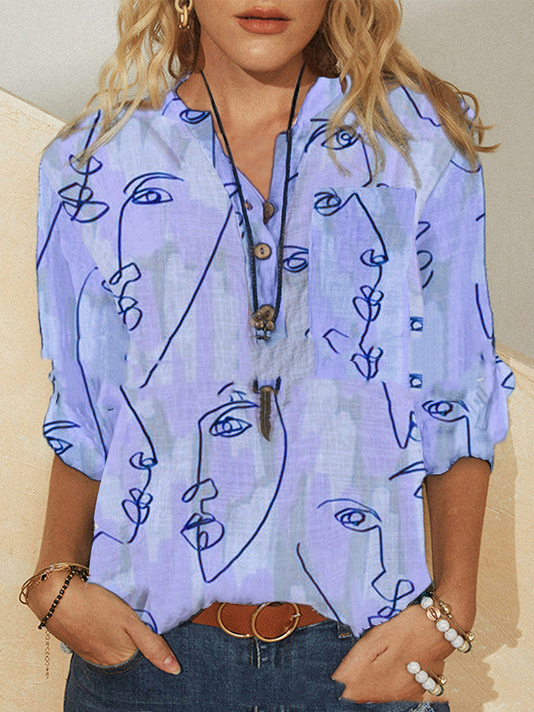 Abstract Print Long Sleeve Blouse Lady