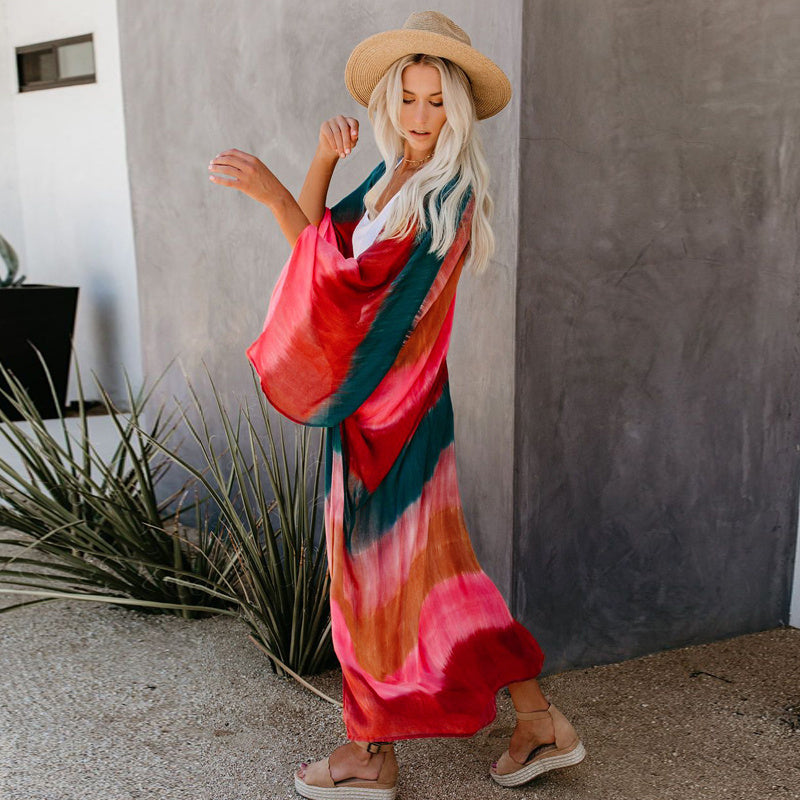 Tie-dye striped thin long sleeve blouse