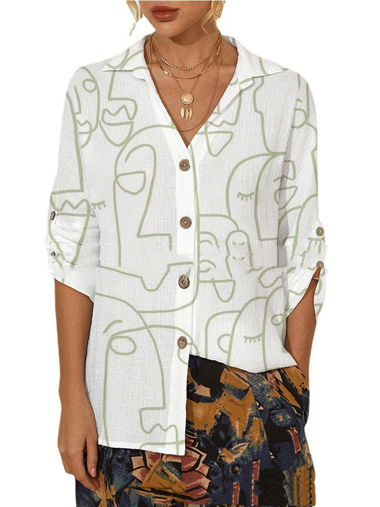 Abstract Print Long Sleeve Blouse Lady