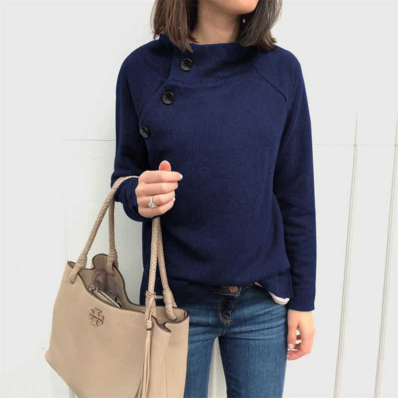 Round Neck Button Long Sleeve Blouse