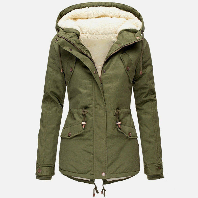Solid color hooded drawstring waist padded coat