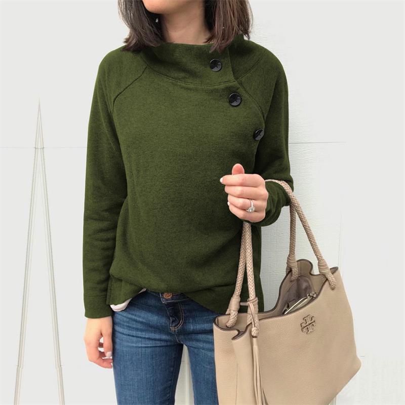 Round Neck Button Long Sleeve Blouse