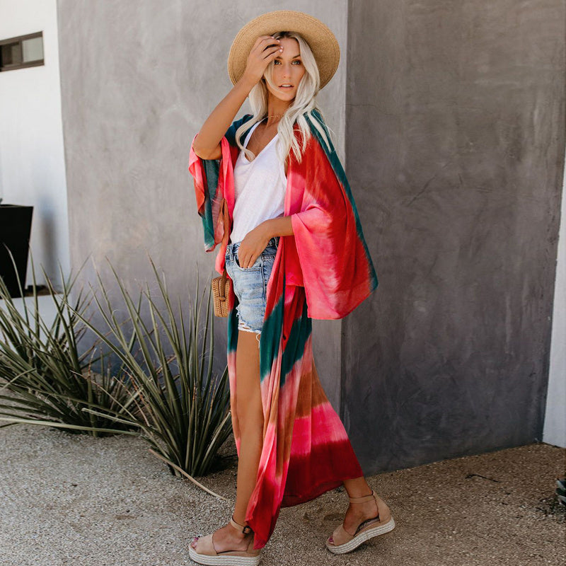 Tie-dye striped thin long sleeve blouse