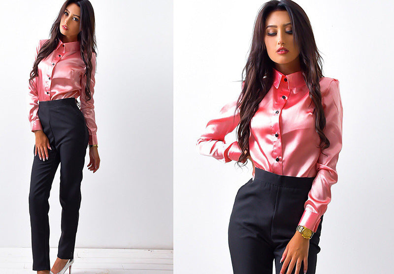 Stand-up Collar Long-sleeved Shirt