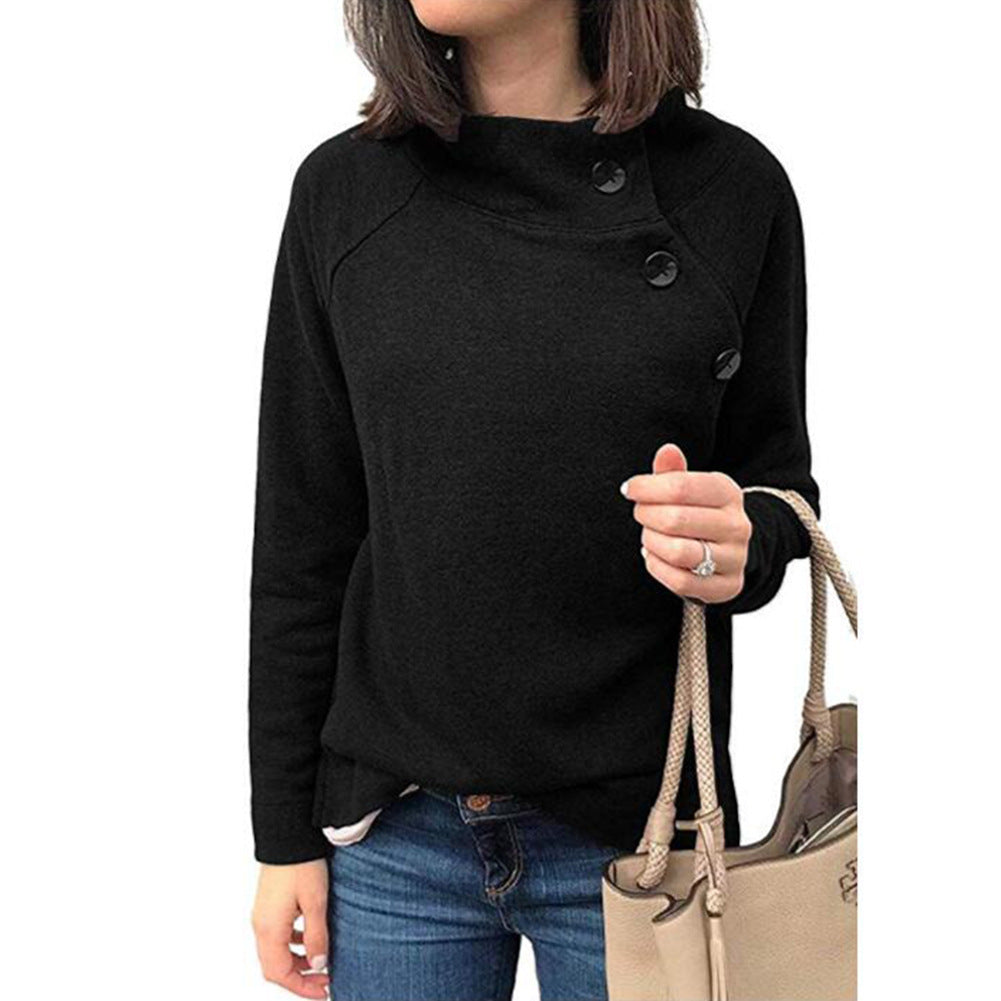 Round Neck Button Long Sleeve Blouse