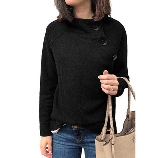 Round Neck Button Long Sleeve Blouse