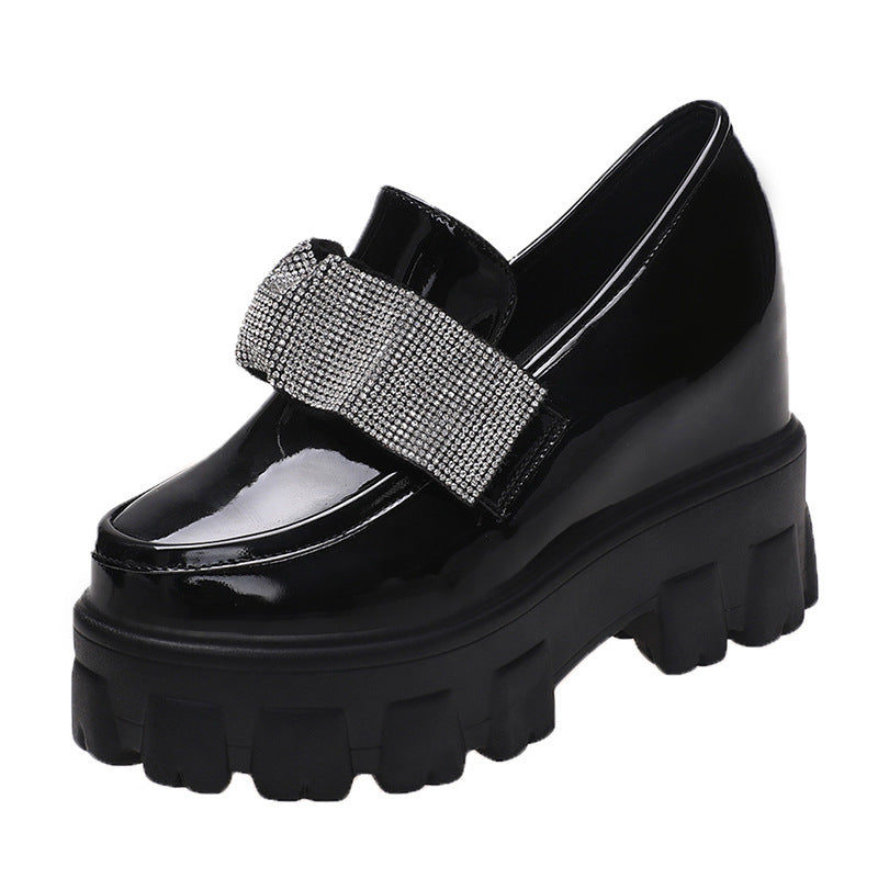 British Style Patent Leather Platform Round Toe Fashion Small Leather Shoes
