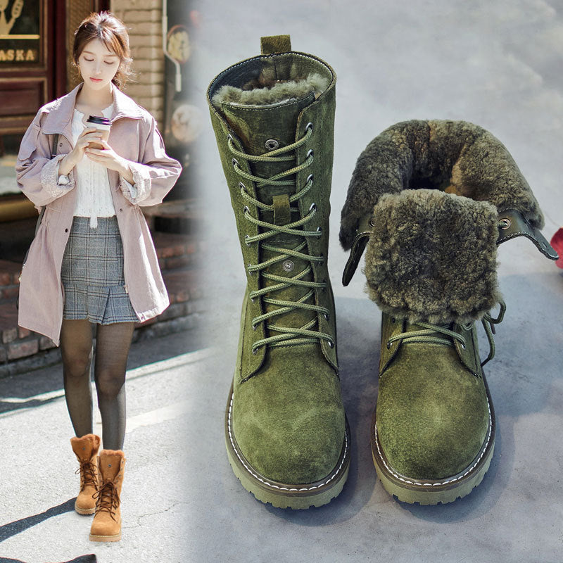 Leather padded high top snow boots