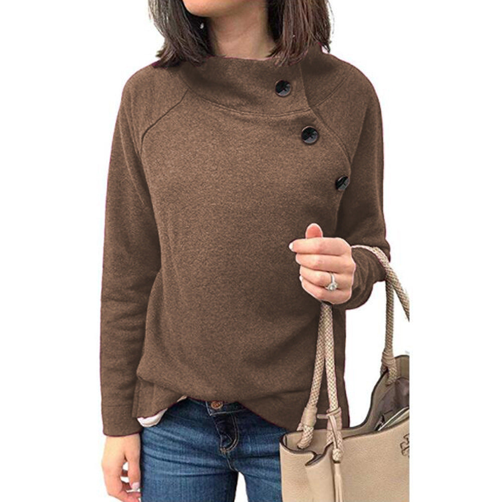 Round Neck Button Long Sleeve Blouse
