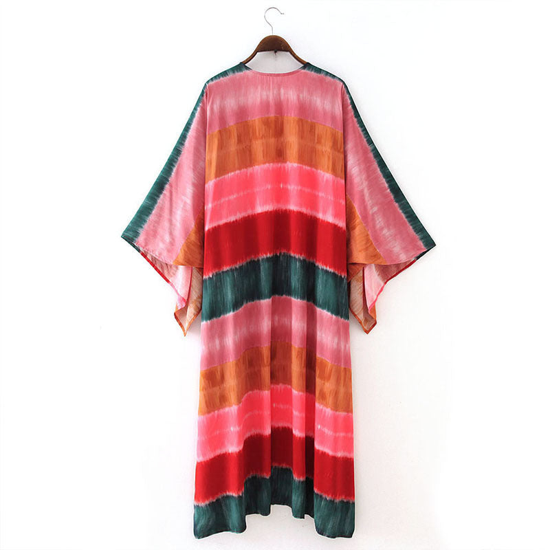 Tie-dye striped thin long sleeve blouse
