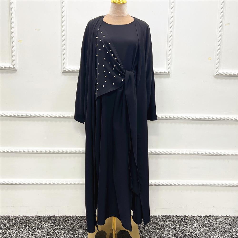 Beaded Women's Muslim Solid Color Two-piece Suit