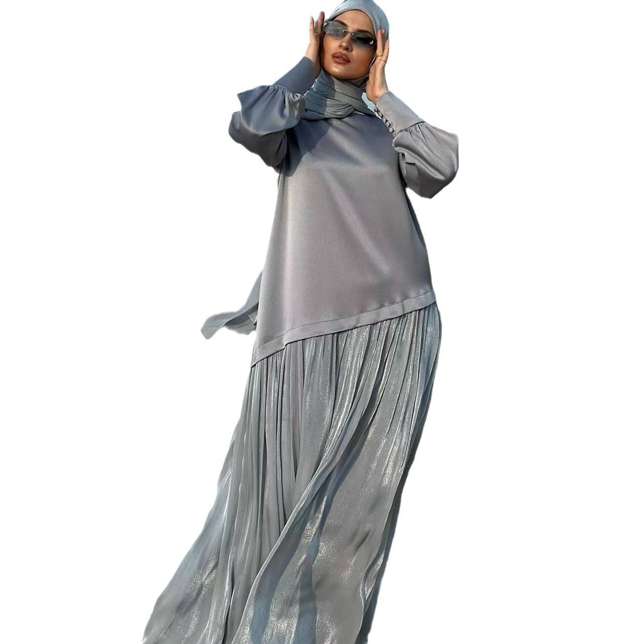 Women's Muslim Style Satin Stitching Design Elegant Fashion Dress