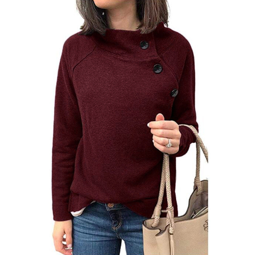 Round Neck Button Long Sleeve Blouse