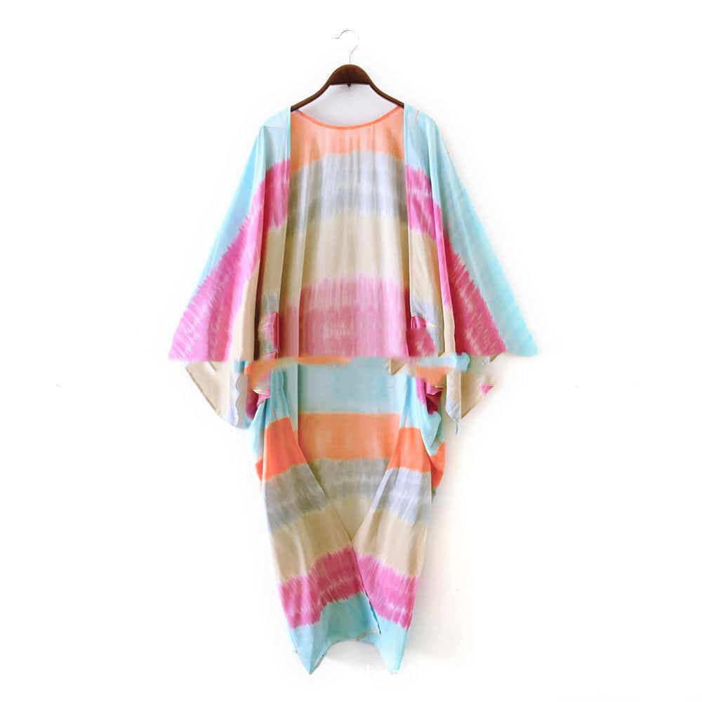 Tie-dye striped thin long sleeve blouse