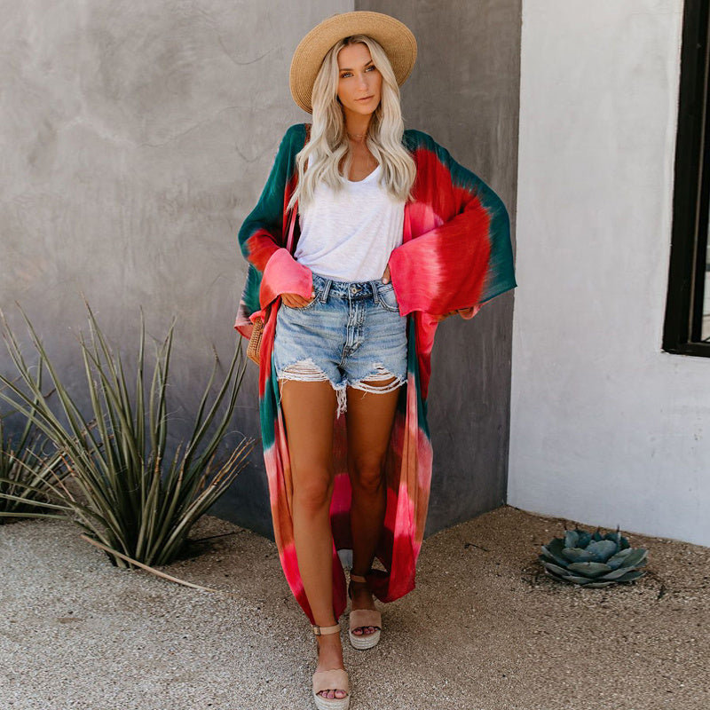 Tie-dye striped thin long sleeve blouse