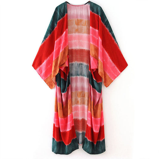 Tie-dye striped thin long sleeve blouse