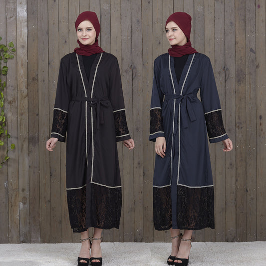 Lace Stitching Black Islamic Muslim Ethnic Fashion Long Skirt Middle East Long Skirt Robe