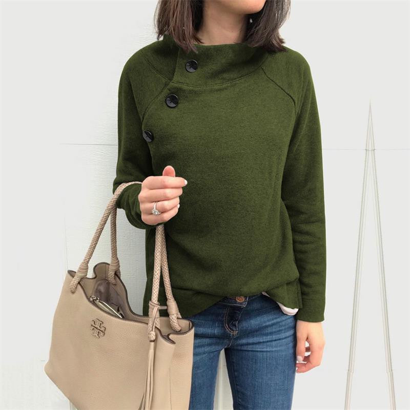 Round Neck Button Long Sleeve Blouse