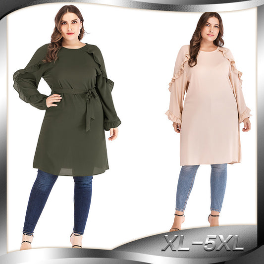 Light-Weight Belted Ruffle Tunic