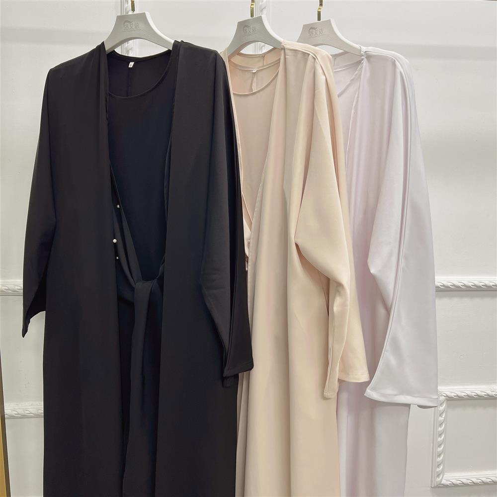 Beaded Women's Muslim Solid Color Two-piece Suit