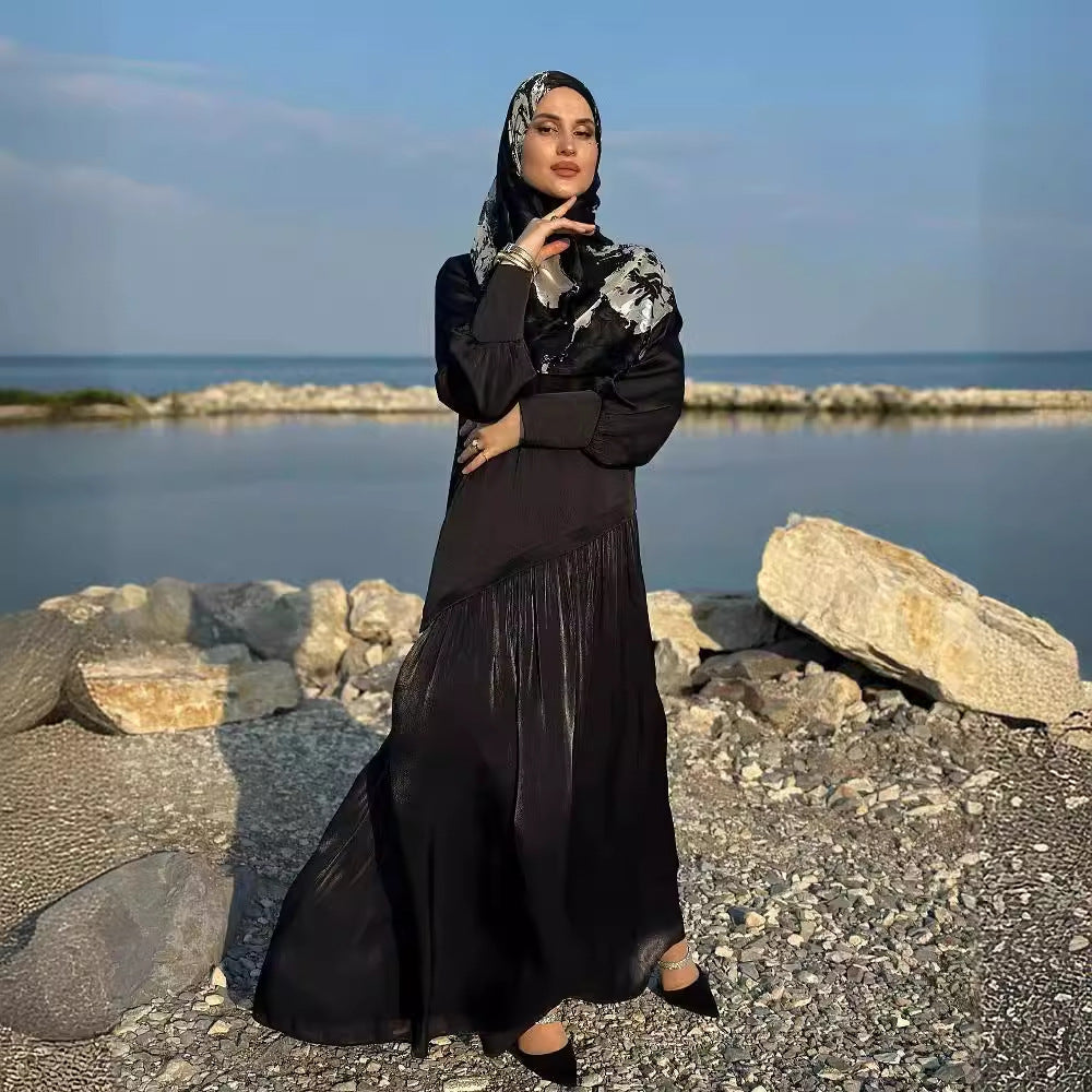 Women's Muslim Style Satin Stitching Design Elegant Fashion Dress