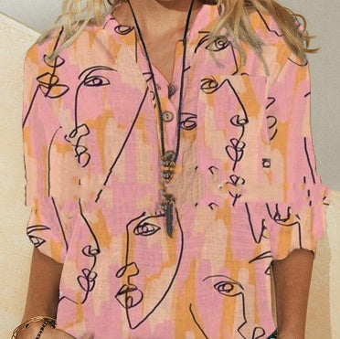 Abstract Print Long Sleeve Blouse Lady