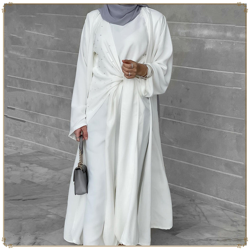 Beaded Women's Muslim Solid Color Two-piece Suit