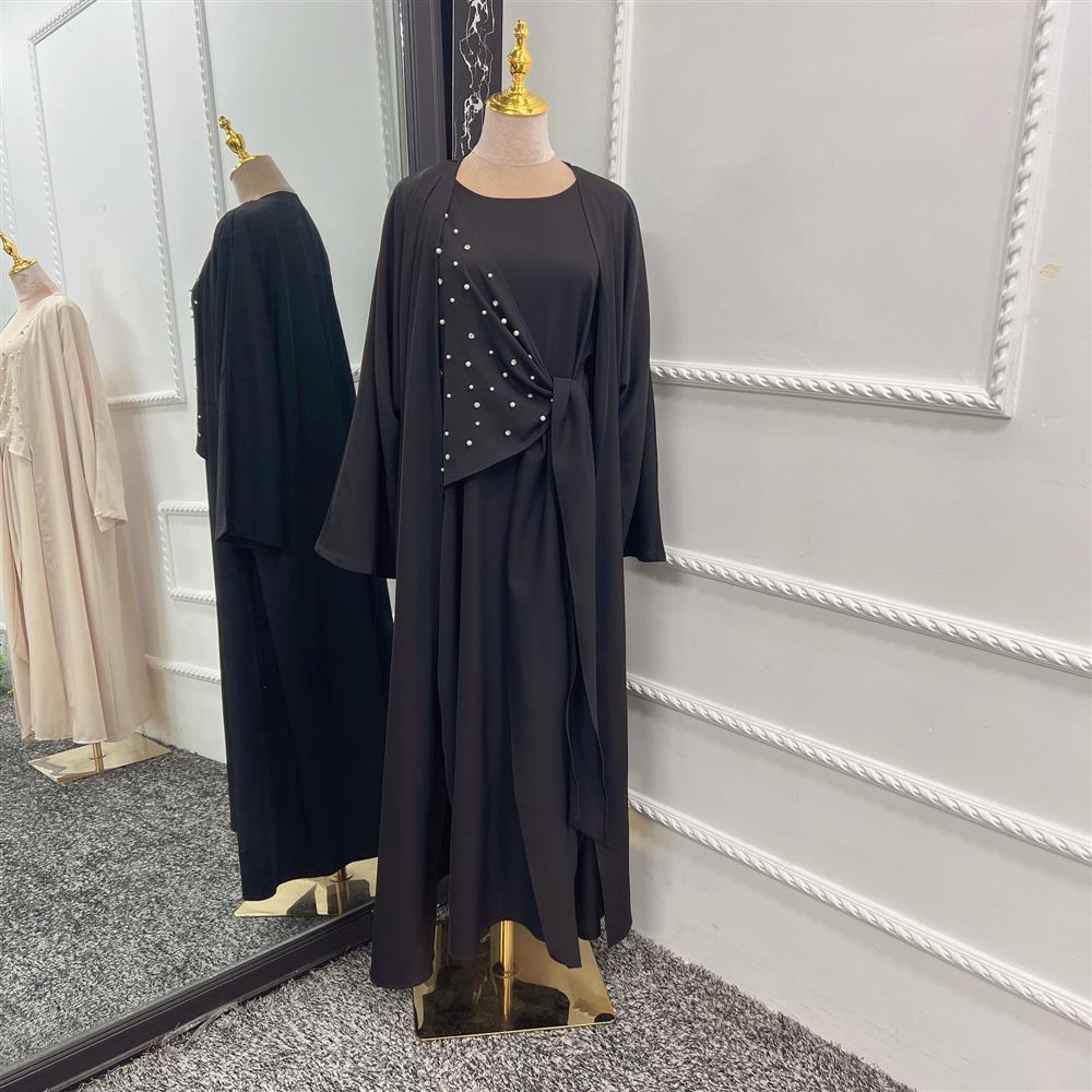 Beaded Women's Muslim Solid Color Two-piece Suit