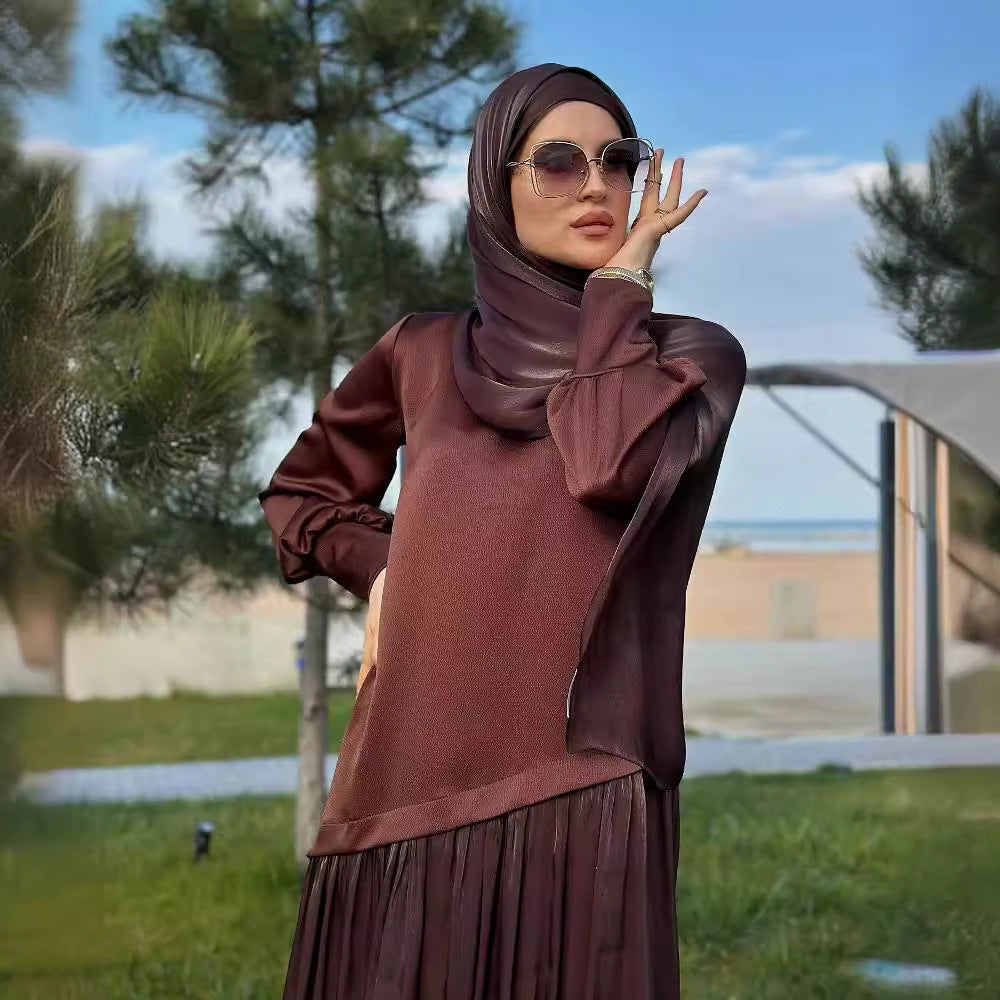 Women's Muslim Style Satin Stitching Design Elegant Fashion Dress