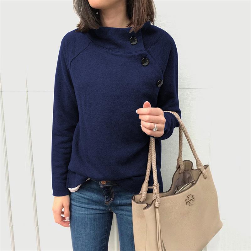 Round Neck Button Long Sleeve Blouse