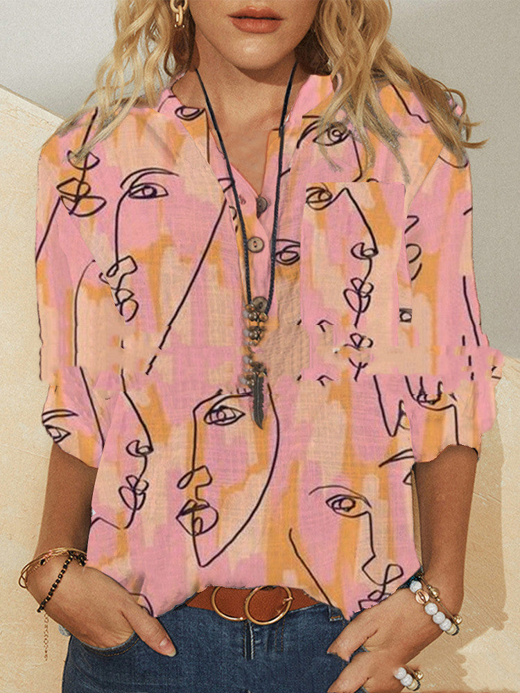 Abstract Print Long Sleeve Blouse Lady