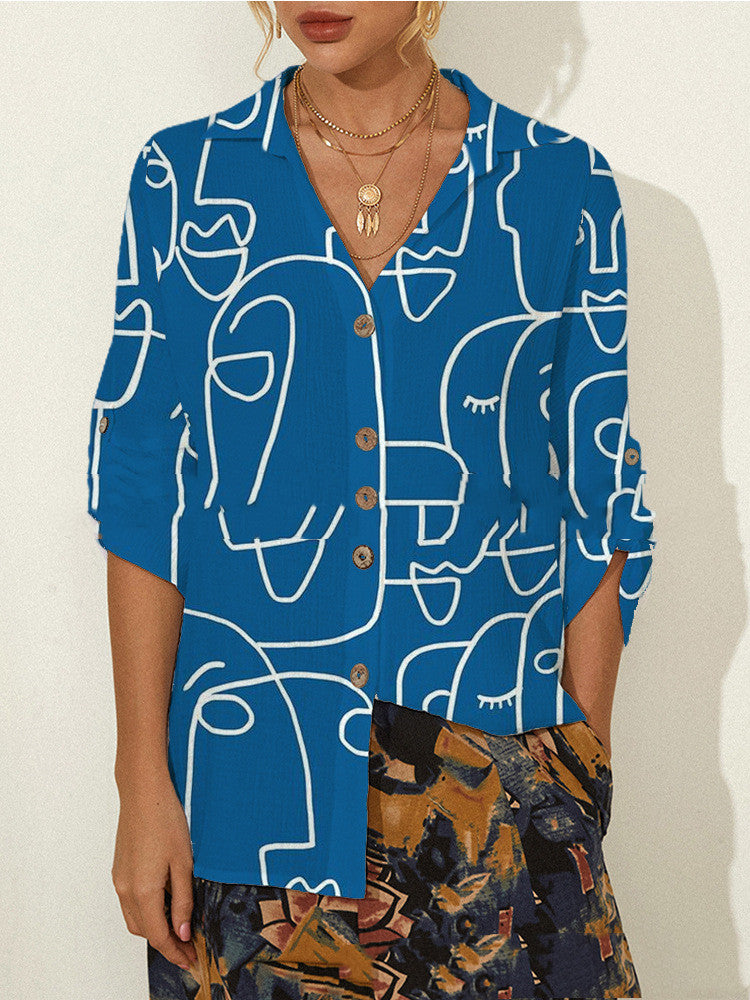 Abstract Print Long Sleeve Blouse Lady