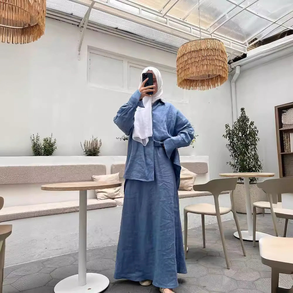 Women's Muslim Loose Long Sleeve Shirt Skirt