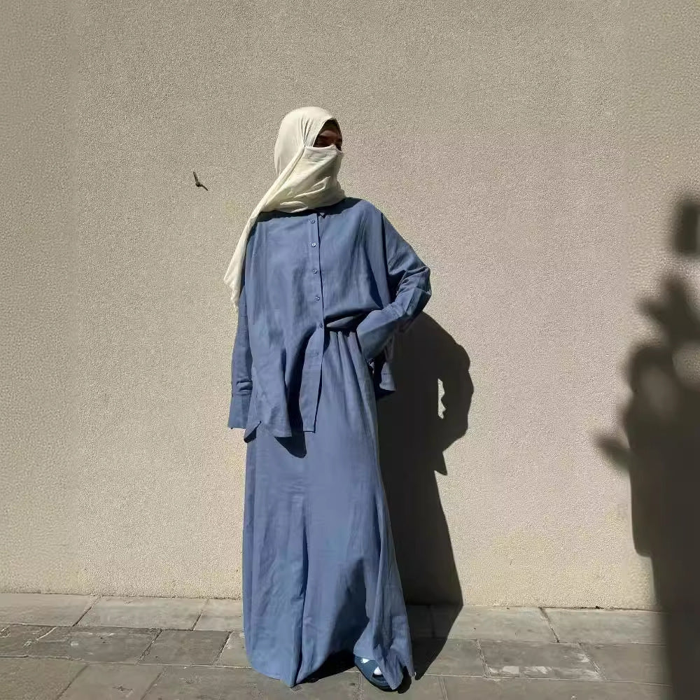 Women's Muslim Loose Long Sleeve Shirt Skirt