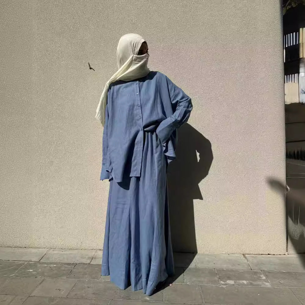 Women's Muslim Loose Long Sleeve Shirt Skirt