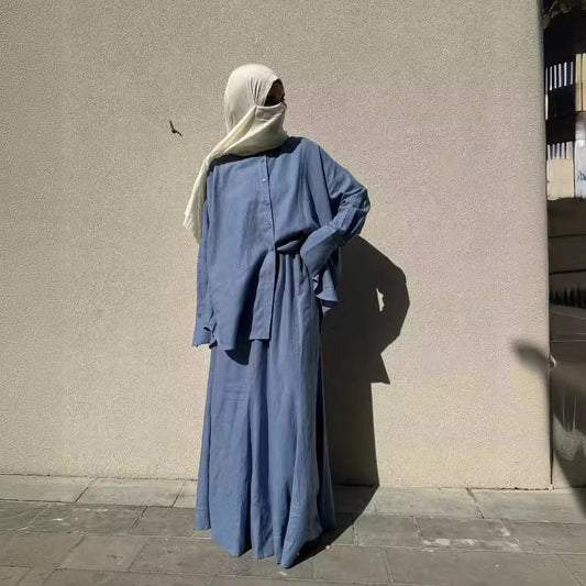 Women's Muslim Loose Long Sleeve Shirt Skirt