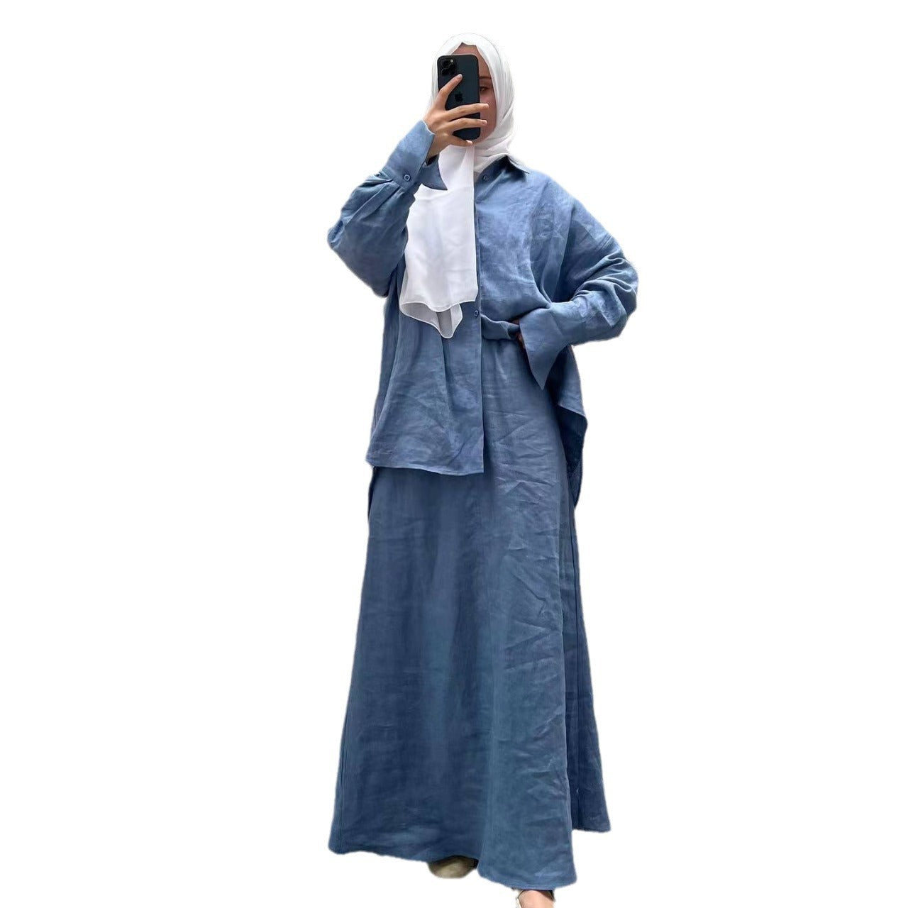 Women's Muslim Loose Long Sleeve Shirt Skirt