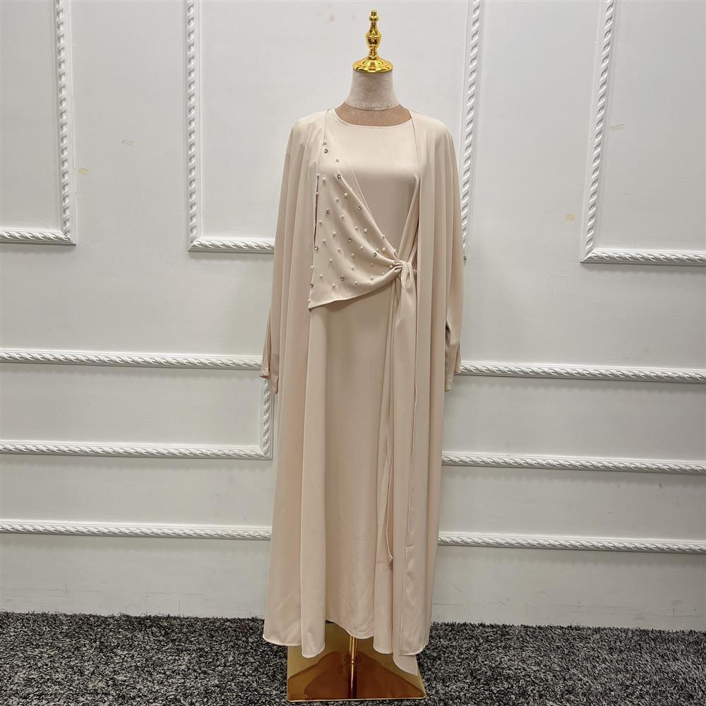 Beaded Women's Muslim Solid Color Two-piece Suit
