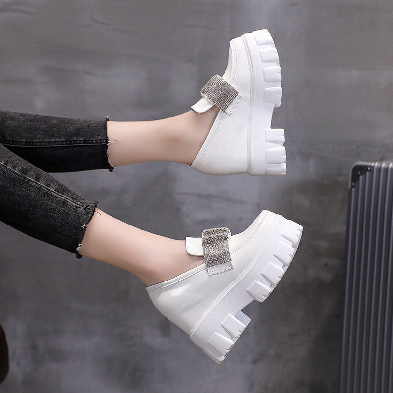 British Style Patent Leather Platform Round Toe Fashion Small Leather Shoes