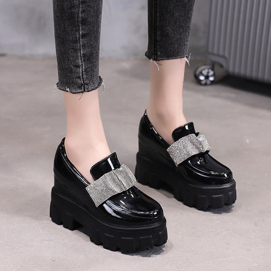 British Style Patent Leather Platform Round Toe Fashion Small Leather Shoes