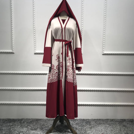 Full Print Muslim Dress, Jubah Tunic, Arabian Red Robe