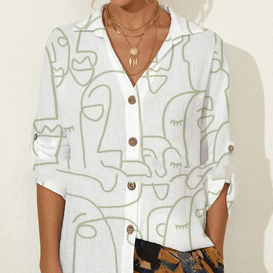 Abstract Print Long Sleeve Blouse Lady