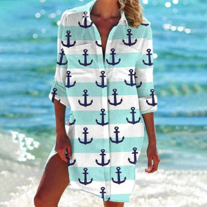Long Sleeve Buttoned Butterfly Print Blouse